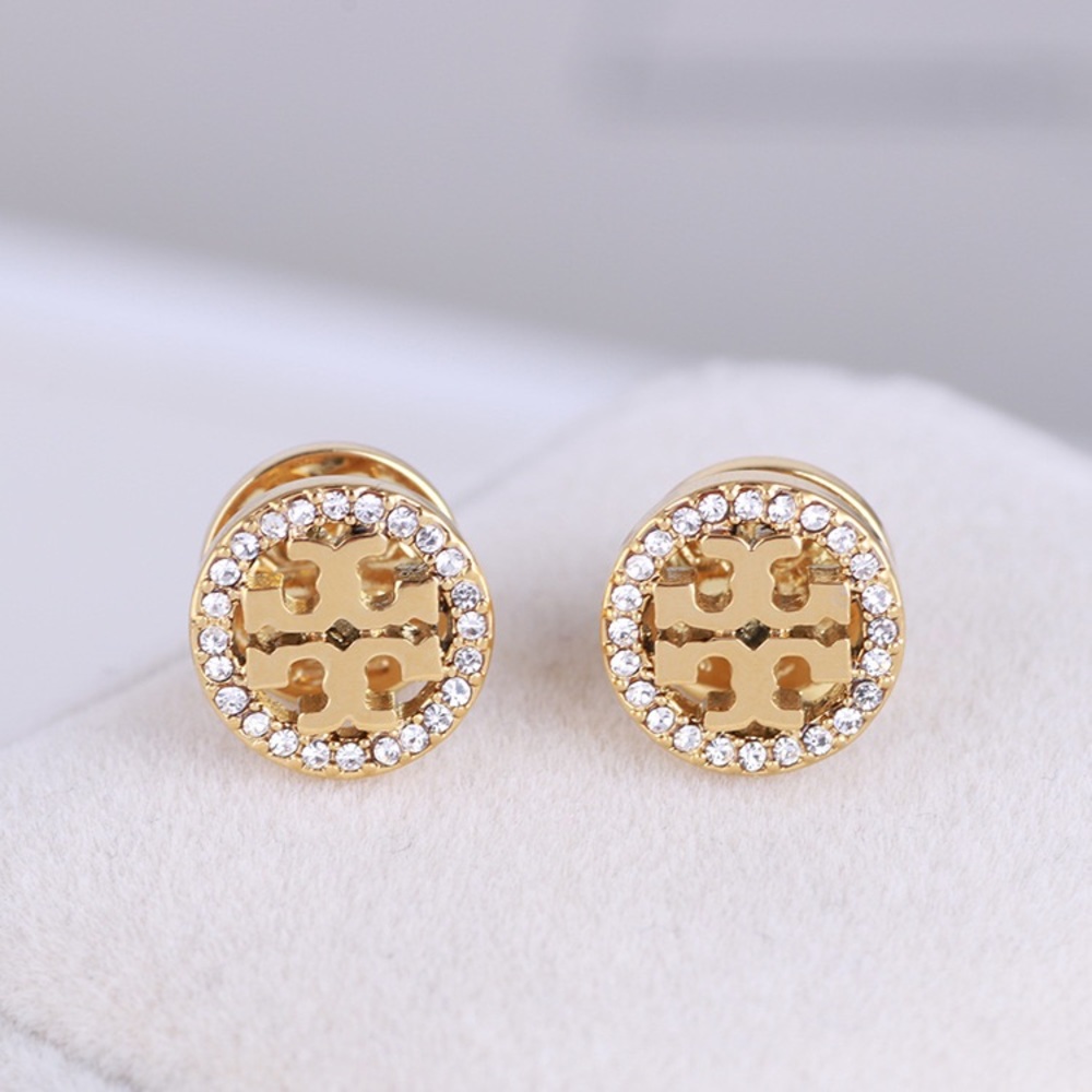 Tory Burch Gold Miller Pave Circle-Stud Earrings - Picture 1 of 14